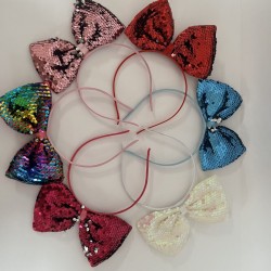 Diadema delgada con moño grande de lentejuelas, colores surtidos