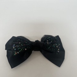 Moño de pinza negro con estrellas  tornasol y tul