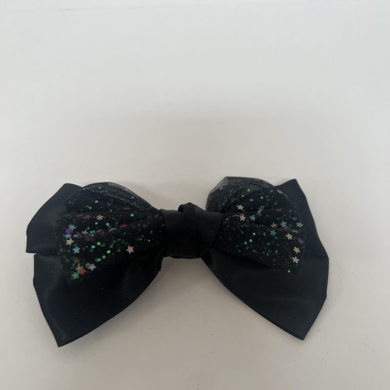 Moño de pinza negro con estrellas  tornasol y tul