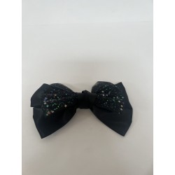 Moño de pinza negro con estrellas  tornasol y tul