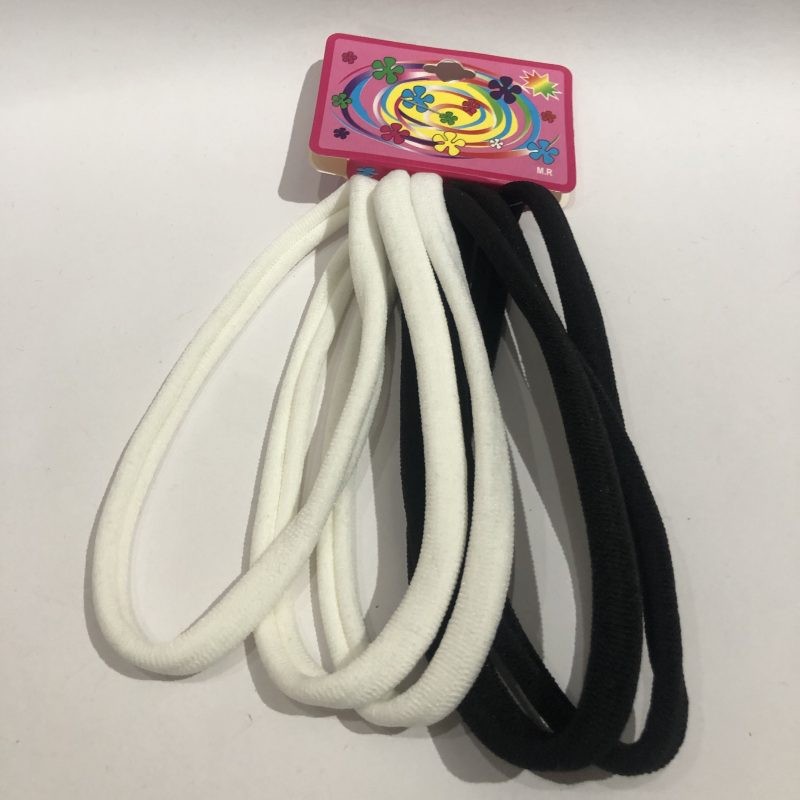 Carton de 6 LIGAS para cabello de LICRA JUMBO, colores blanco  y negro 13