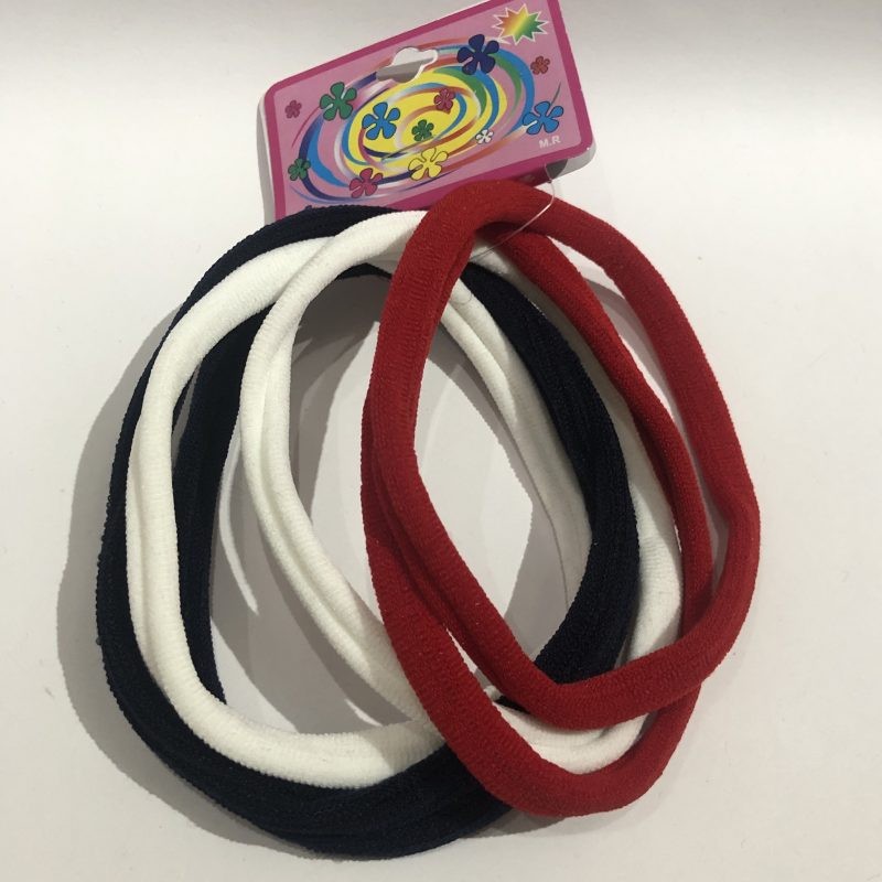 Carton de 6 LIGAS para cabello de LICRA JUMBO, colores escolar, 14 cm