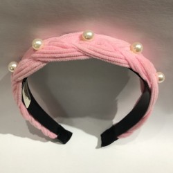 Diadema textil, trenzada con perlas, colores surtidos