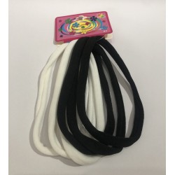 Liga de licra para cabello en carton con 6pz JUMBO, Blanco y negro