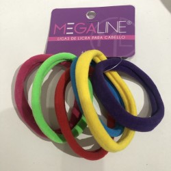 Set de 6 LIGAS de LICRA para cabello MEGALINE, JUMBO, colores fiesta, 6.5cm