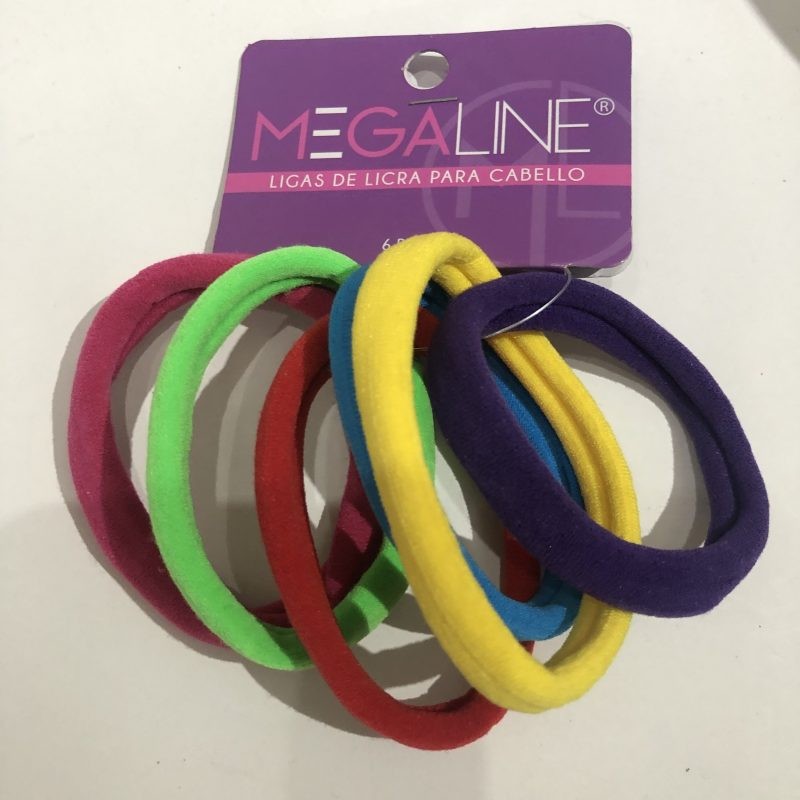 Set de 6 LIGAS de LICRA para cabello MEGALINE, JUMBO, colores fiesta, 6.5cm