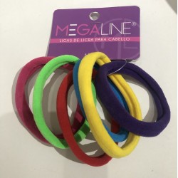 Set de 6 LIGAS de LICRA para cabello MEGALINE, JUMBO, colores fiesta, 6.5cm
