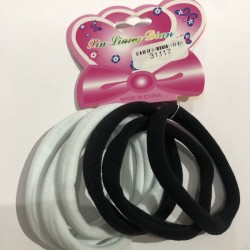 Liga de licra para cabello Jumbo, Set de 6 pz, Blanco y Negro