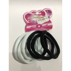 Liga de licra para cabello Jumbo, Set de 6 pz, Blanco y Negro