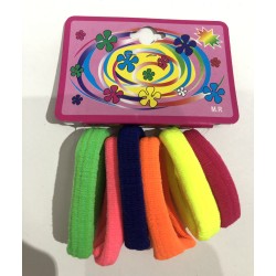 Carton de 6 LIGAS de LICRA para cabello, mediana, colores fosfo, 5 cm
