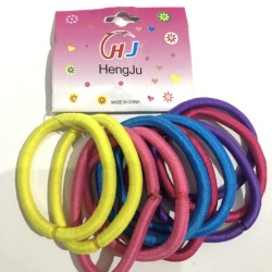 Carton de 10 LIGAS para cabello, sellada, HENGJU, colores fiesta, 6 cm