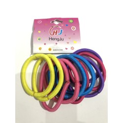 Carton de 10 LIGAS para cabello, sellada, HENGJU, colores fiesta, 6 cm