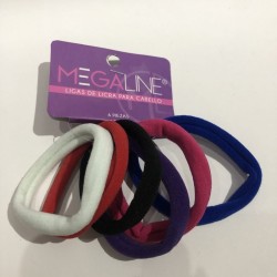 Set de 6 LIGAS de LICRA MEGALINE, JUMBO colores clasicos, 6.5 cm