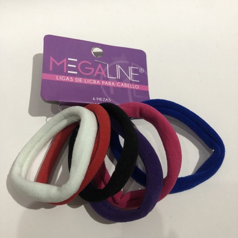 Set de 6 LIGAS de LICRA MEGALINE, JUMBO colores clasicos, 6.5 cm