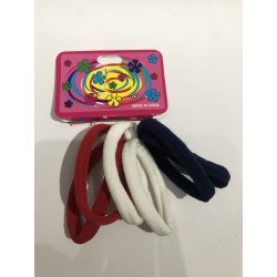 Carton de 6 LIGAS de LICRA para cabello, grande, colores escolar, combinado