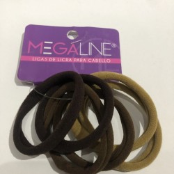 Set de 6 LIGAS de LICRA MEGALINE, grande, colores cafes, 5.5 cm