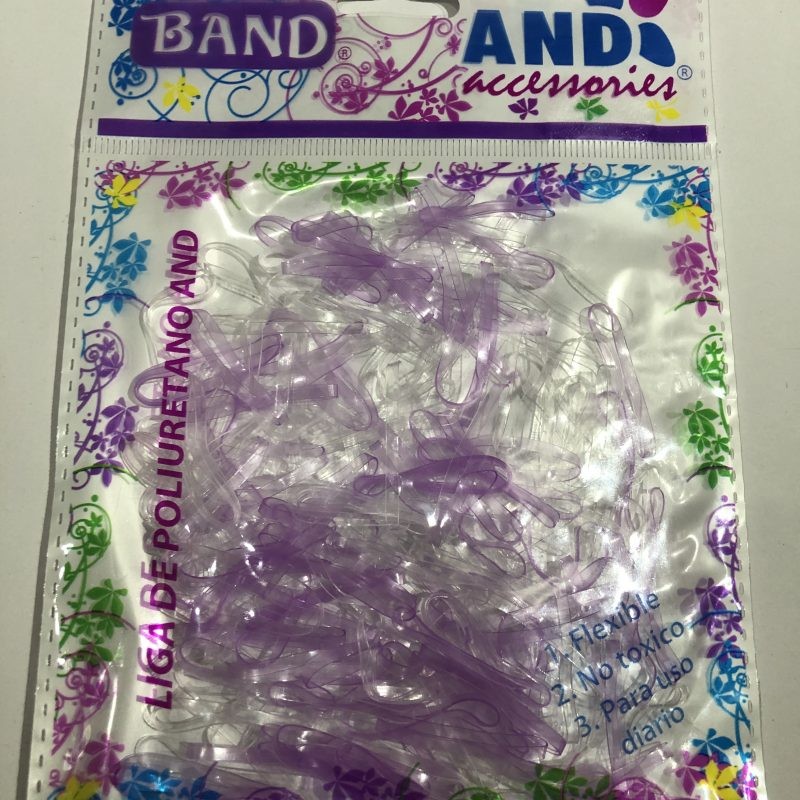 Bolsa de 200 ligas de látex TPU para el cabello AND, transparente y morado